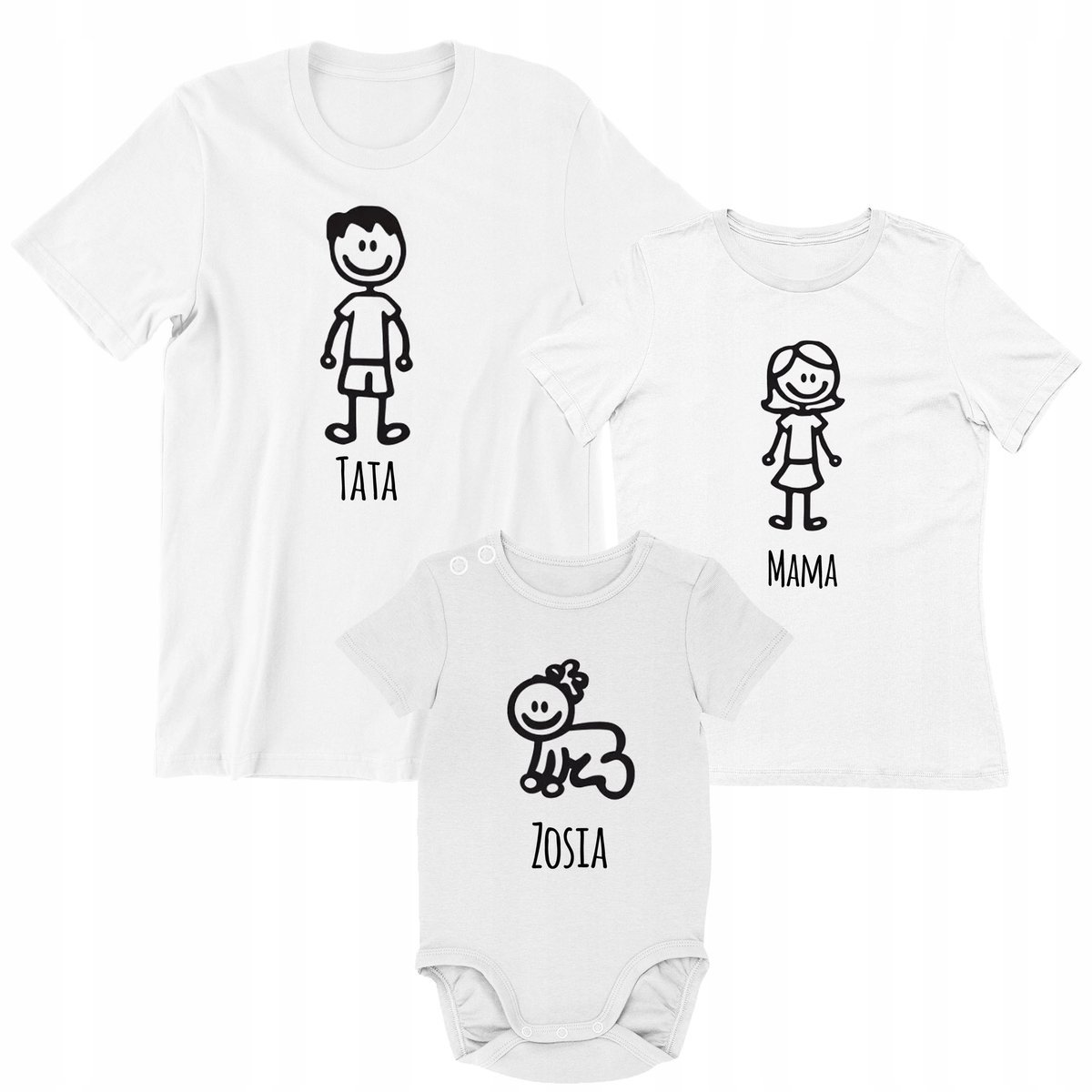 KOSZULKA DLA TATY I MAMY BODY DLA DZIECKA ZESTAW DLA RODZINY Z NADRUKIEM