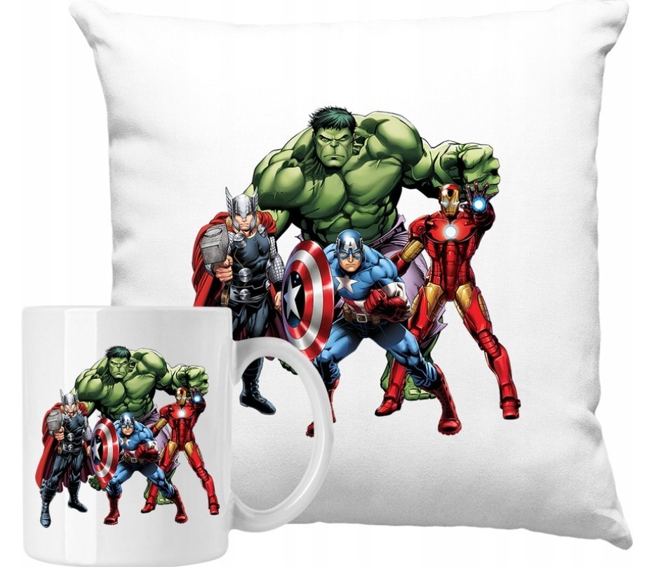 ZESTAW PODUSZKA + KUBEK Avengers Pomysł Na Prezent +IMIĘ #1