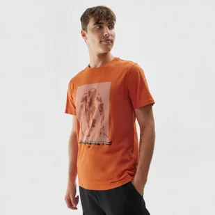 Męski t-shirt z nadrukiem 4F 4FAW23TTSHM0866 - pomarańczowy - Koszulki sportowe męskie - miniaturka - grafika 1