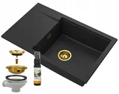 Zlewozmywaki - Granitan Zlew Granitowy Czarny Louis Ociekacz Syfon Złoty - miniaturka - grafika 1