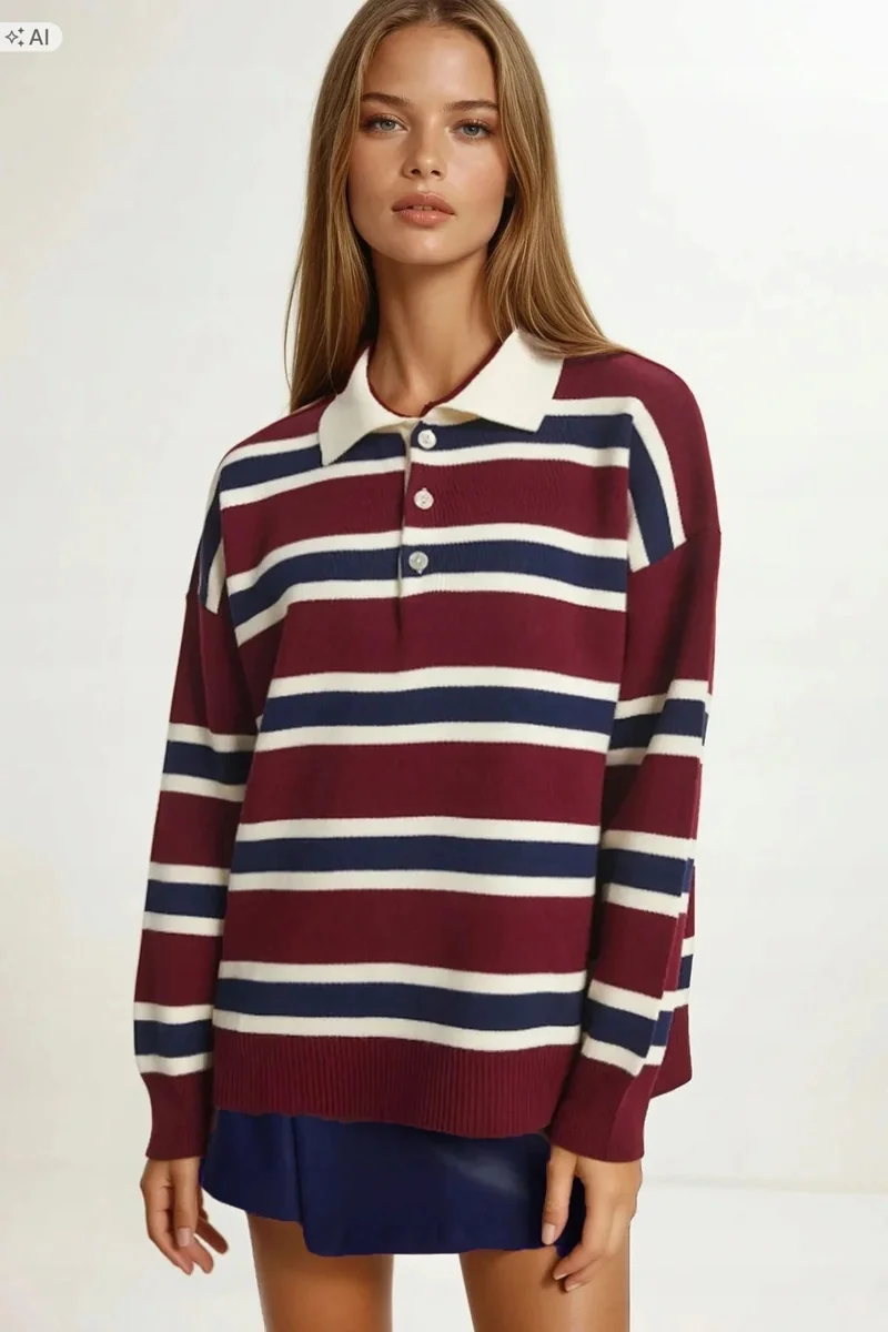 SWETER DAMSKI PLECIONY W PASKI Z KOŁNIERZYKIEM 5IA