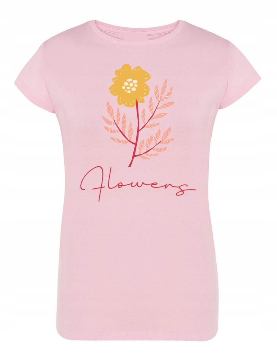 T-Shirt damski modny nadruk Flowers Kwiaty r.L