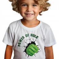 Koszulki męskie - Koszulka Dziecięca Biała POWER OF HULK Superbohaterowie Wzory - 134-140 cm - miniaturka - grafika 1