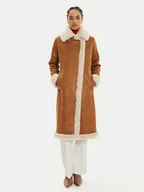 Płaszcze damskie - Fracomina Kożuch FR24WC4005O44601 Brązowy Regular Fit - miniaturka - grafika 1