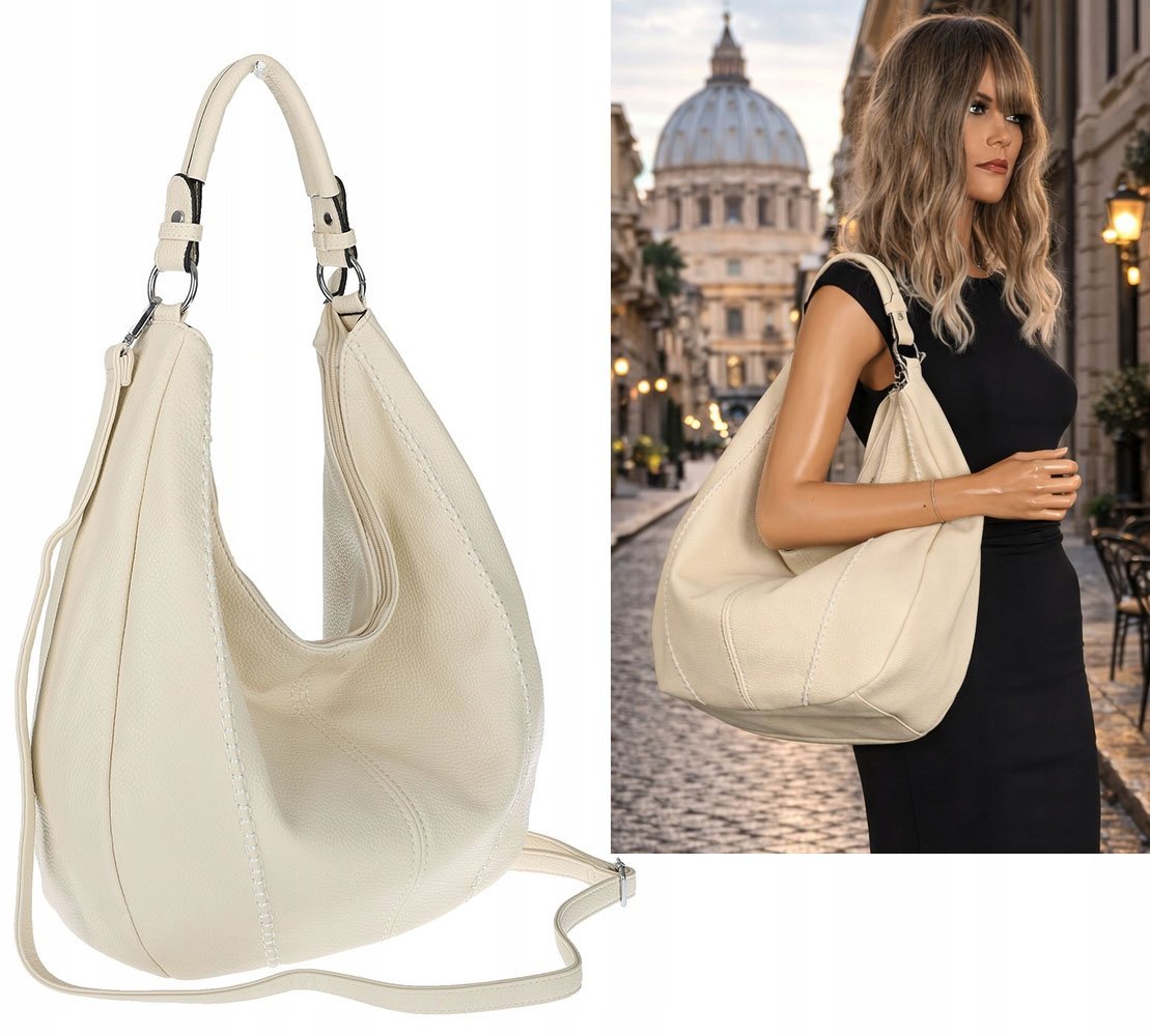 Torebka damska shopper worek listonoszka pojemna na ramię LH6008 Beżowa