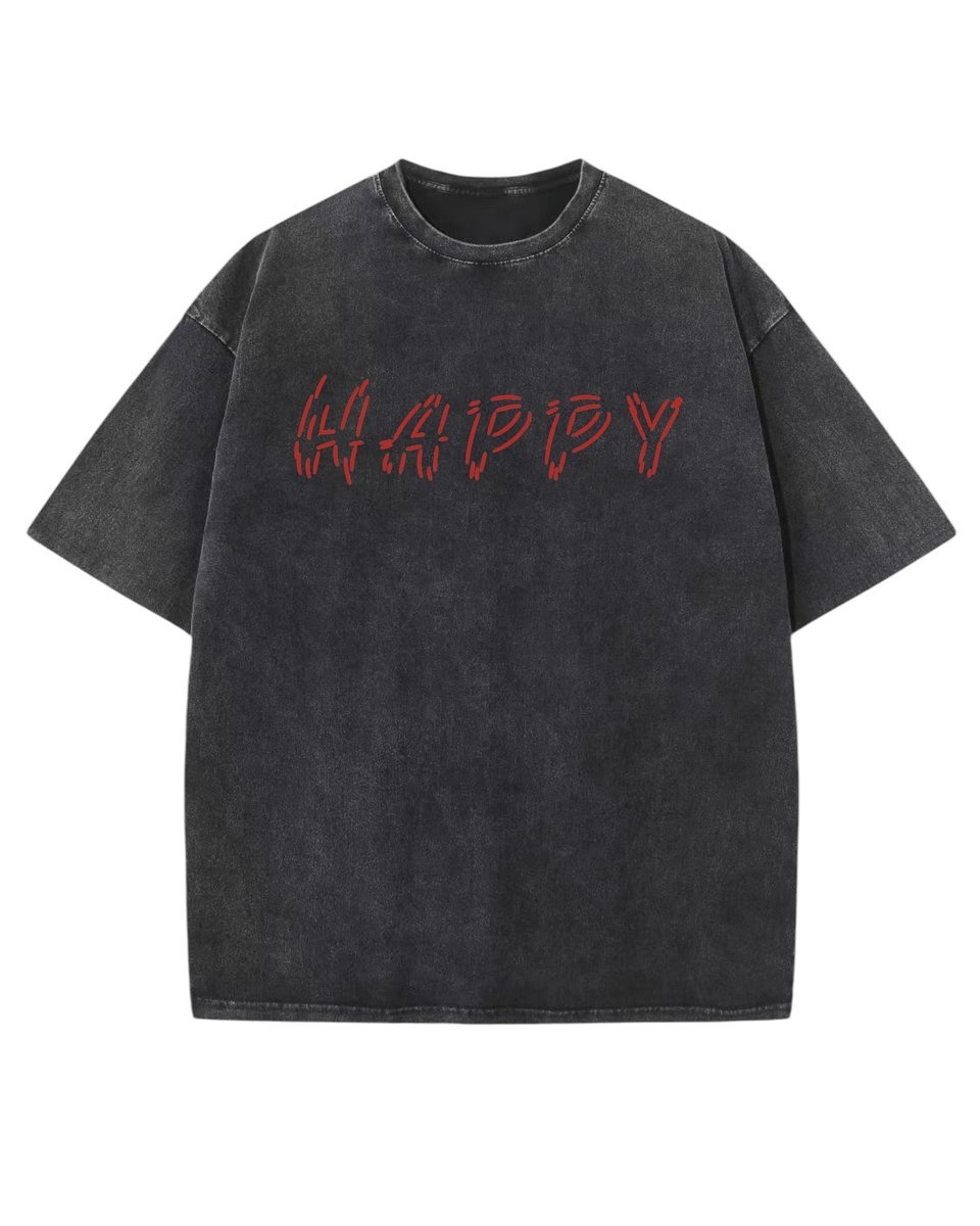 Męska koszulka oversize efekt sprania z napisem Szczęście Czarna L