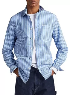 Koszule męskie - Pepe Jeans Koszula męska Castle, niebieski (wybielacz niebieski), S - grafika 1