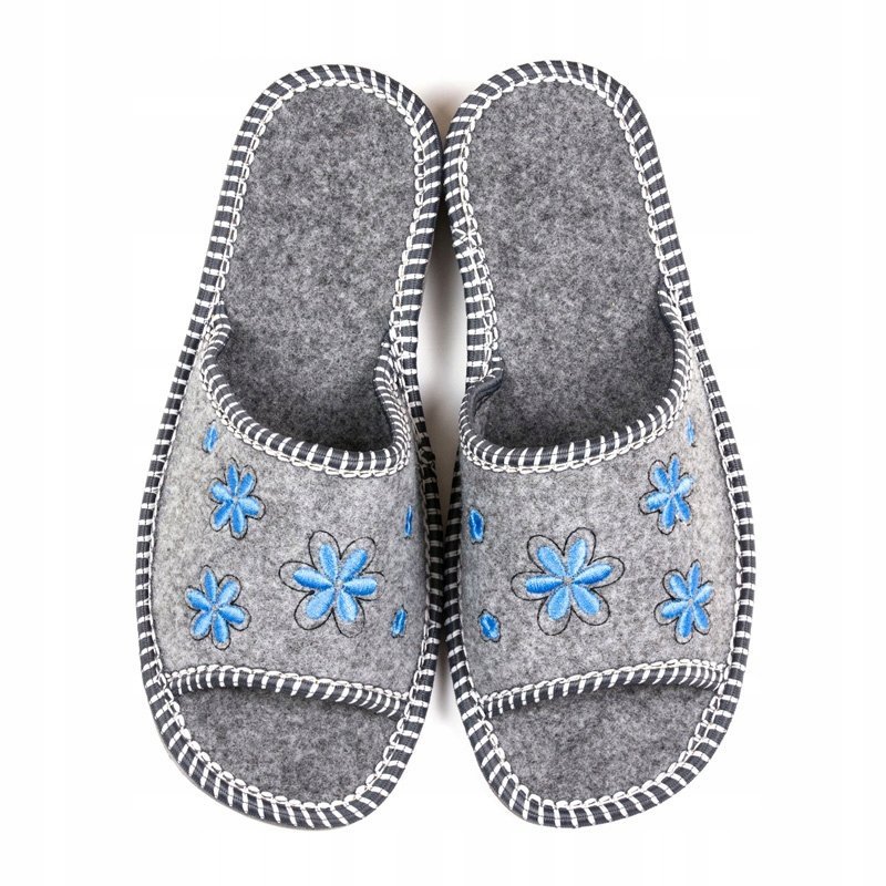 NOWO, Pantofle damskie, kapcie w niebieskie kwiatki, rozmiar 41