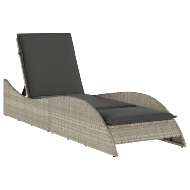 Leżak rattanowy z regulowanym oparciem, jasnoszary, 60x205x54/63/73 cm