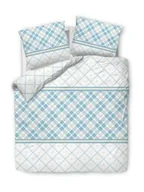 Pościel - Darymex Pościel bawełniana 220x200 biała turkusowa kratka romby 71466/1 Cottonlove 3 - miniaturka - grafika 1