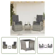 Meble ogrodowe - The Living Store 3-cz. zestaw mebli ogrodowych z poduszkami - szary rattan PE - Meble Ogrodowe - miniaturka - grafika 1
