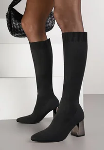 Czarne Skarpetkowe Kozaki VICES na Metalicznym Słupku Naluna - Kozaki damskie - miniaturka - grafika 1