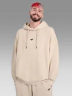 Bluzy męskie - 4F Bluza dresowa oversize nierozpinana z kapturem męska 4F x Tomasz Fornal - beżowa L - miniaturka - grafika 1