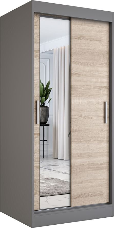 Elior Szafa przesuwna w kolorze antracyt + dąb sonoma - Lenora 2X