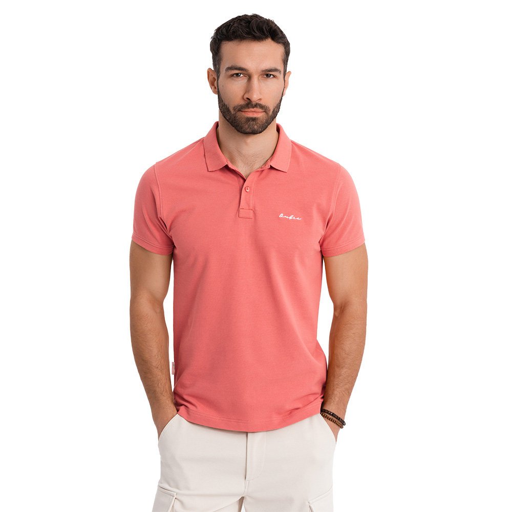 Koszulka polo z bawełnianej dzianiny pique koralowa OM-POSS-0103 V6 r. XL