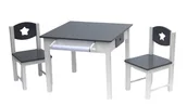 Zestawy mebli dla dzieci - SIWY SZARY BIAŁY STOLIK STÓŁ DREWNIAANY DLA DZIECI 2 KRZESŁA ROLKA PAPIERU - miniaturka - grafika 1