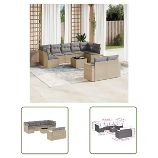 The Living Store 10-cz. zestaw mebli ogrodowych z poduszkami - beżowy - polirattan - Sofa Ogrodowa - Sofy ogrodowe - miniaturka - grafika 1