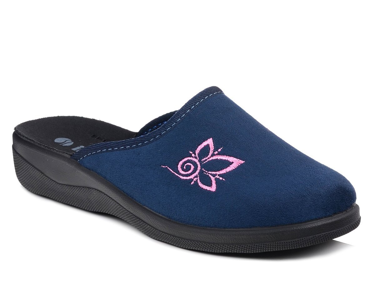 Kapcie damskie pantofle domowe zakryte Inblu CU-2D granatowe z haftem-37