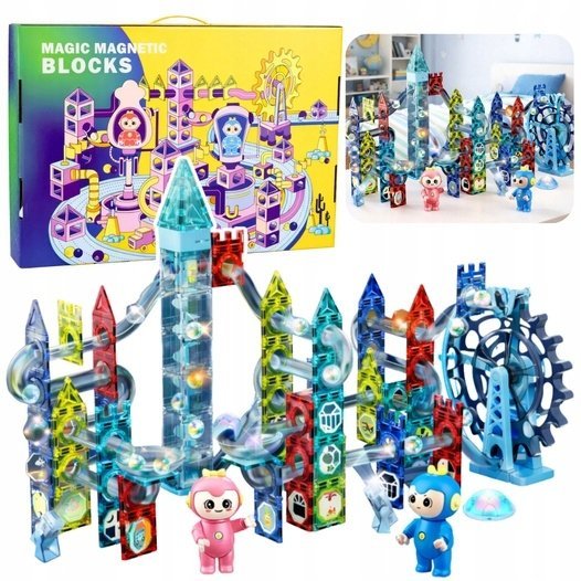 LeanToys Zestaw Klocki Magnetyczne Tor Kulkowy Koło Młyńskie 118 el.