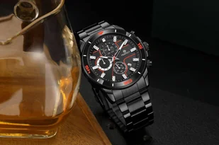 Zegarek Czarny elegancki zegarek męski bransoleta duży solidny Perfect CH02M - Zegarki męskie - miniaturka - grafika 1