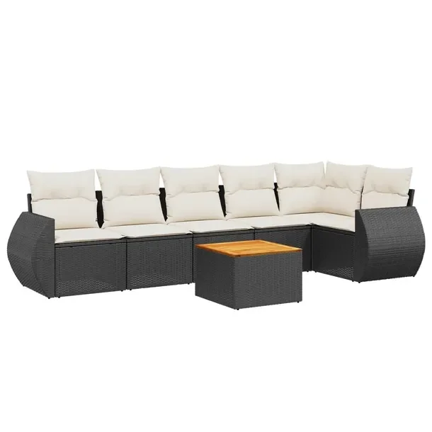 Zestaw wypoczynkowy rattanowy czarny 7+1, wymiary: 62x62x69 cm, kolor kremo