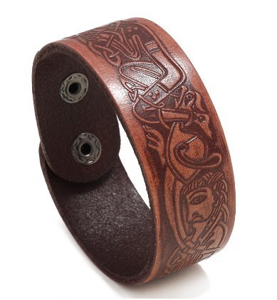 Męska bransoletka z tłoczonej skóry w stylu vintage jasnobrązowy