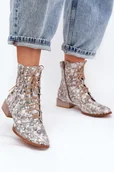 Botki damskie - Skórzane Wzorzyste Botki Na Płaskim Obcasie Maciejka 06391-25 Beżowe-37 - miniaturka - grafika 1