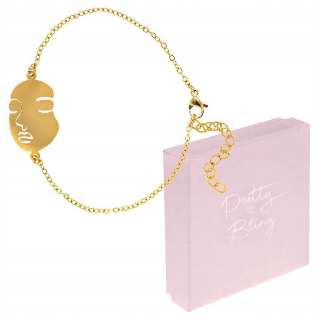 Bransoletka damska łańcuszek TWARZ pozłacana STAL