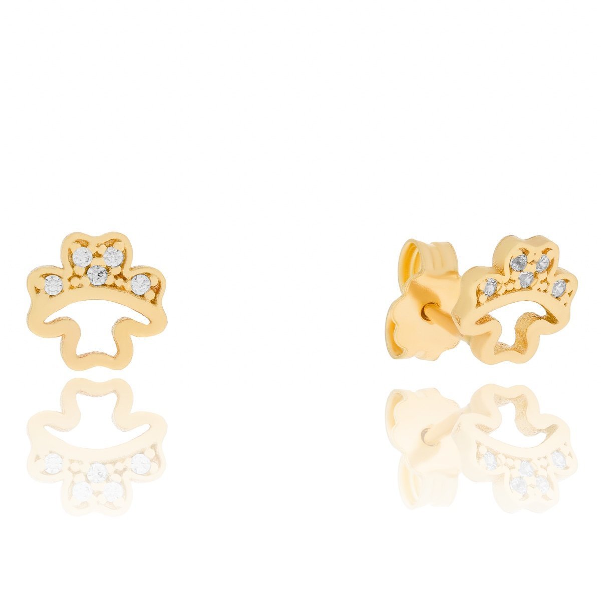 Złote kolczyki sztyfty koniczynka z cyrkoniami pr. 585