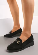 Półbuty damskie - Czarne Półbuty Mokasyny na Koturnie z Wkładką ze Skóry Naturalnej Telliarose - miniaturka - grafika 1