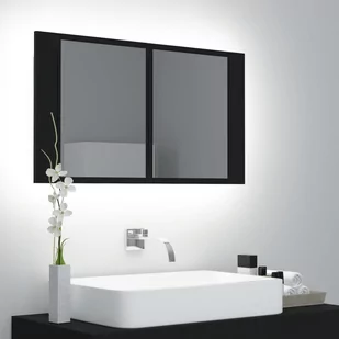 Szafka łazienkowa z lustrem i LED, czarna, 80x12x45 cm - Szafki RTV - miniaturka - grafika 1