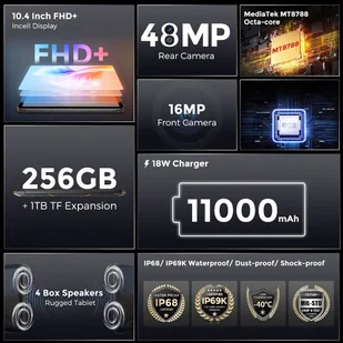FOSSiBOT DT1 10.4in FHD Tablet, MT8788 Octa-core, 8GB RAM 256GB ROM, 16MP Front Camera 48 Rear Camera, Android 13 Orange - Tablety - miniaturka - grafika 8