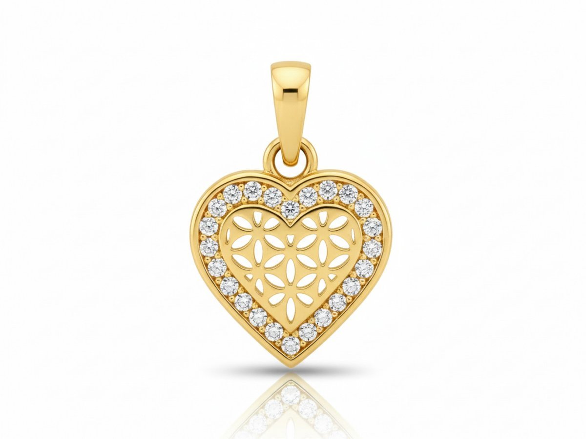 Zawieszka ze złota próby 585 ażurowe serce, elegancki wisiorek 12 mm dla kobiety na prezent