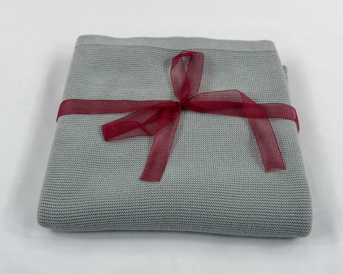 Kocyk dziecięcy niemowlęcy dziany 100% Bawełna do wózka łóżeczka na prezent [ Szary]