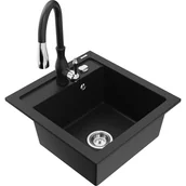Zlewozmywaki z baterią - Mexen Vito zlewozmywak granitowy 1-komorowy z baterią kuchenną Savita, czarny - miniaturka - grafika 1