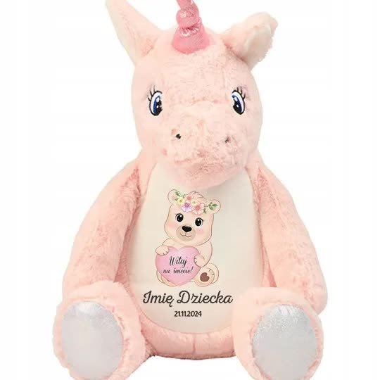 PLUSZOWY JEDNOROŻEC Dla Dziecka Perso METRYCZKA DZIECKA Niebieskie Mix Wz