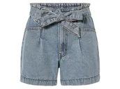 Spodenki damskie - esmara® Szorty jeansowe damskie bawełniane z wysokim stanem paperbag (38, Niebieski) - miniaturka - grafika 1