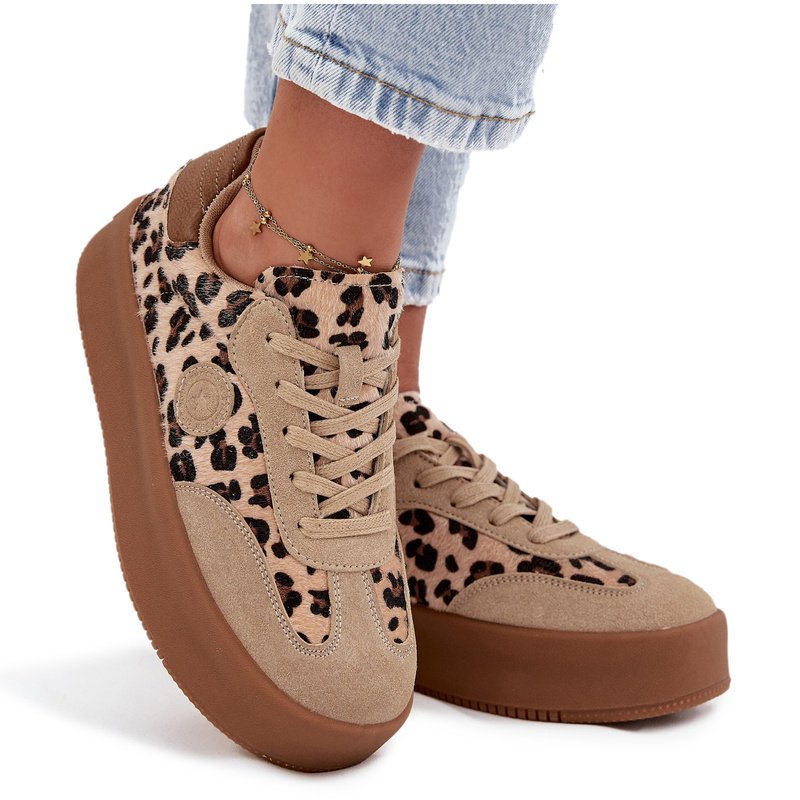 Sneakersy Damskie Na Platformie Panterka Big Star SS274763 Beżowe-41