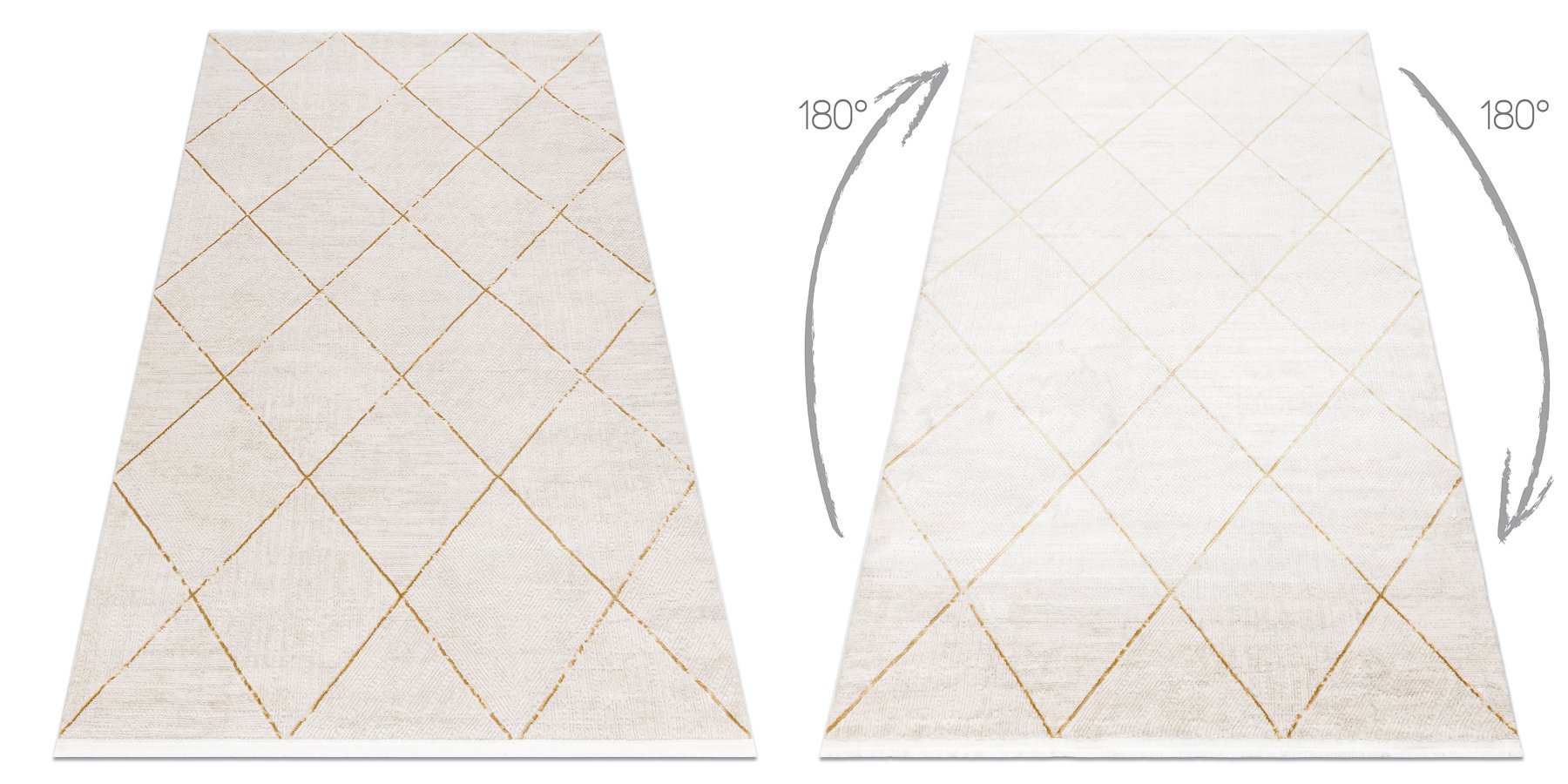 Dywan DUKE 51245 krem / złoty - Kratka, strukturalny, bardzo miękki, frędzle beżowy 160x220 cm