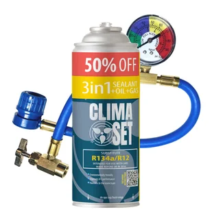 Gaz do klimatyzacji ClimaSet 3w1 R134a 626 g, z przewodem z manometrem - Serwis klimatyzacji - miniaturka - grafika 1