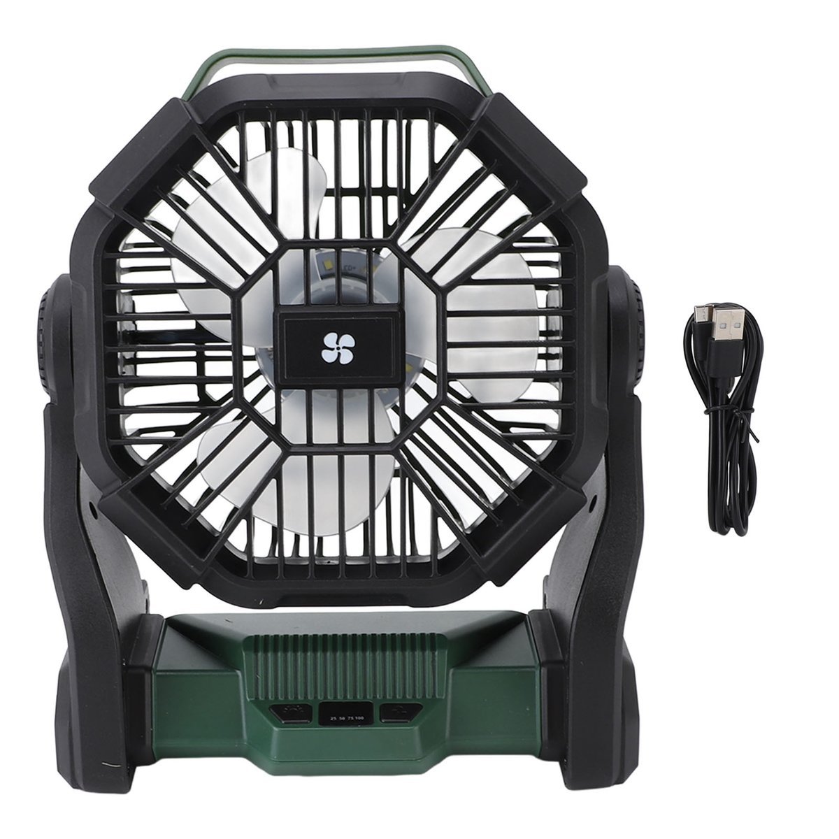 Wentylator kempingowy z latarką LED, ładowany przez USB