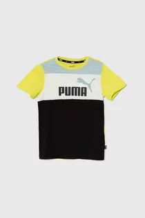 Koszulki dla dziewczynek - Puma t-shirt bawełniany dziecięcy ESS BLOCK B kolor zielony wzorzysty - grafika 1