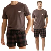 Piżamy damskie - PIŻAMA MĘSKA BAWEŁNIANA KRÓTKA LETNIA KRÓTKI RĘKAW KRÓTKIE SPODENKI KRATKA WYGODNA XXL - miniaturka - grafika 1