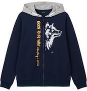 Bluzy dla chłopców - Rozpinana bluza z kapturem dla chłopca, z wilkiem, granatowa 9-13 lat - miniaturka - grafika 1