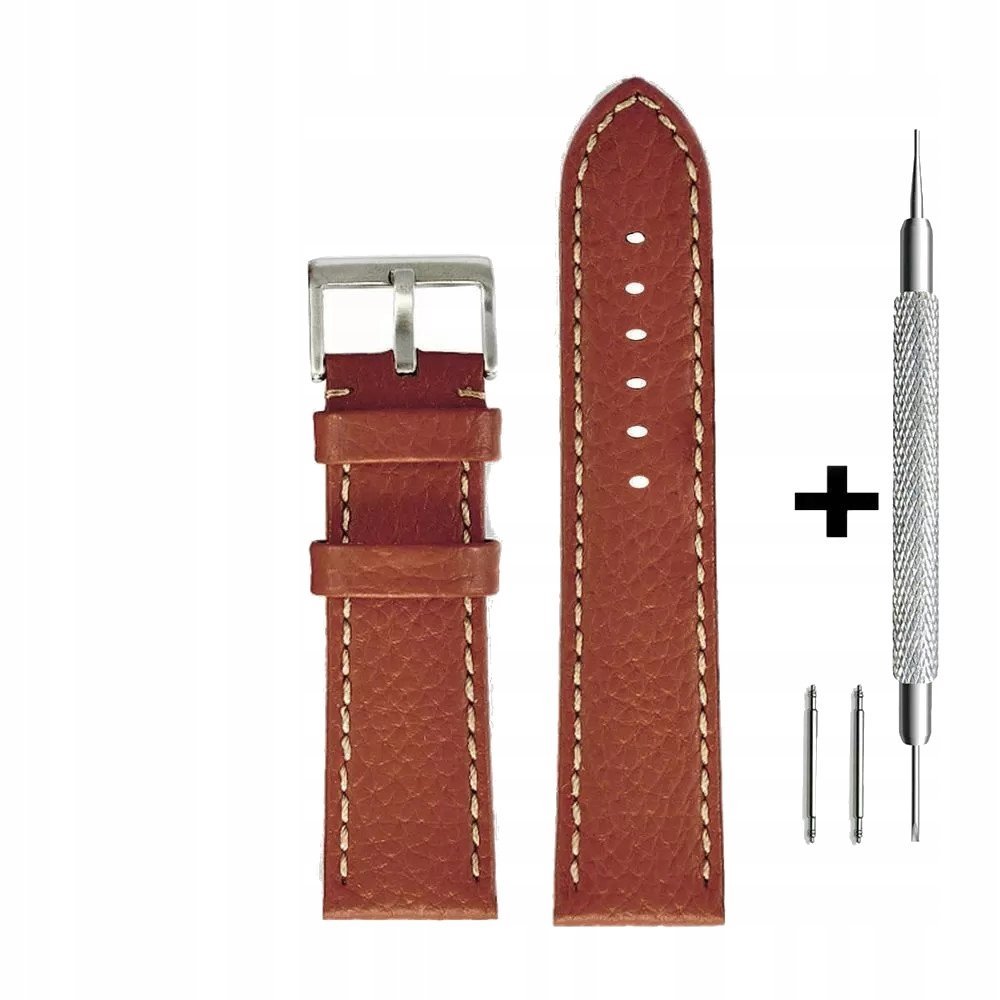 Brązowy pasek 22 mm skórzany DILOY 376.22.03 + dwa teleskopy i narzędzie