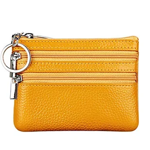Damska prawdziwa skóra portmonetka mini torebka na drobne portfel z kółkiem na klucze, ŻÓŁTY, Jeden rozmiar, Worek na monety - Portfele - miniaturka - grafika 1