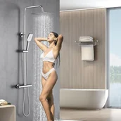 Baterie podtynkowe - LOVHAUS System Prysznicowy z Termostatem, Chromowany Zestaw Prysznicowy z Mosiądzu, Wyposażony w Kwadratową Głowicę Prysznicową o Wymiarach 25x25 cm - miniaturka - grafika 1