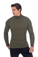 Swetry męskie - Golf z drobnym warkoczowym splotem - khaki XXL - miniaturka - grafika 1