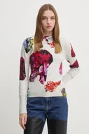 Swetry damskie - Desigual sweter MAXFLOWER SCRIBBL damski kolor szary  24WWJF53 - miniaturka - grafika 1