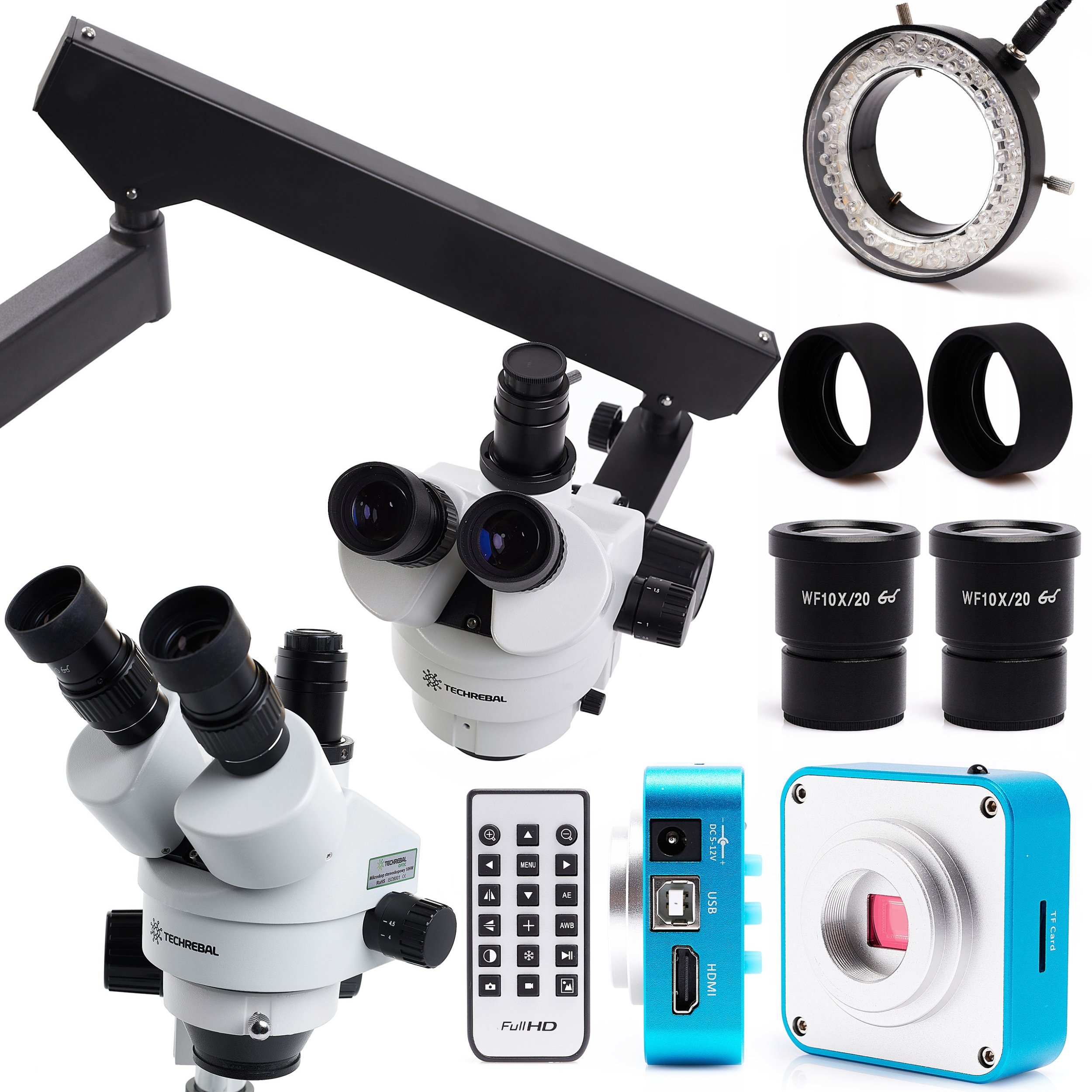 Mikroskop Techrebal Mikroskop 22H na regulowanym ramieniu 7-45x + oświetlenie 56x + Kamera Techrebal